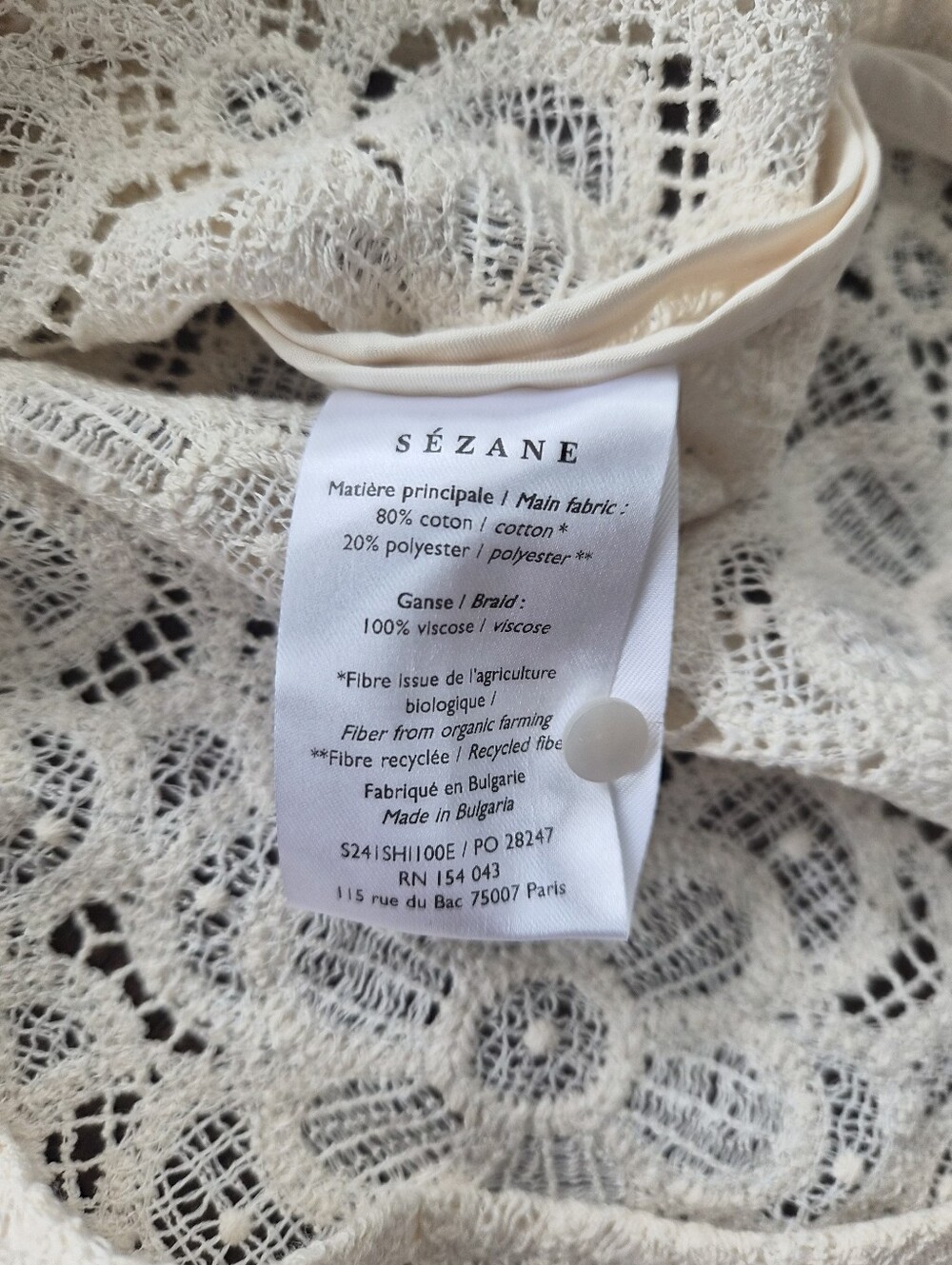 *NWT* [Sezane] Emma Blouse In Ecru, Size 38/6 - Picture 5 of 10